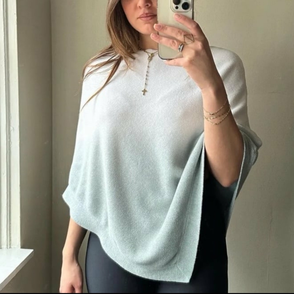 Barefoot Dreams Cozy Chic Ultra Lite Soft Ocean Breeze Sweater Poncho Ombré Knit